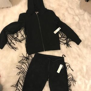 Fringe sweats and sweatshirt